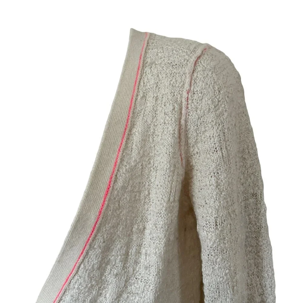 Free People Knit Long Line Cardigan Sweater White Button Down Size Small